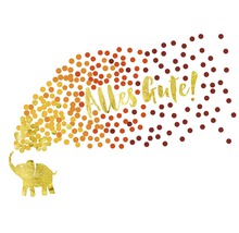 Dekoration mit Elefant, Konfetti und dem Schriftzug Alles Gute