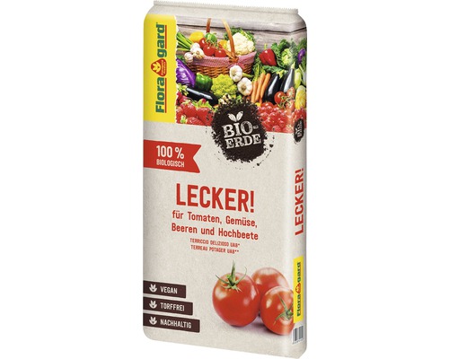 Floragard Lecker! Bio-Erde für Tomaten, Gemüse, Beeren und Hochbeete im Sack