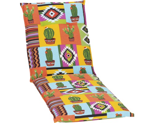 Liegeauflage 191 x 58 cm Baumwoll-Mischgewebe grün blau orange Auflage für Liegestuhl mit Kaktus- und Ethno-Muster