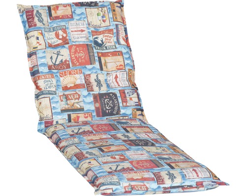 Liegeauflage 191 x 58 cm Baumwoll-Mischgewebe beige blau orange Auflage für Gartenstuhl mit nautischem Muster