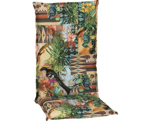 Auflage für Hochlehner 118 x 46 cm Baumwoll-Mischgewebe beige braun grün Stuhlkissen mit Dschungelmotiv