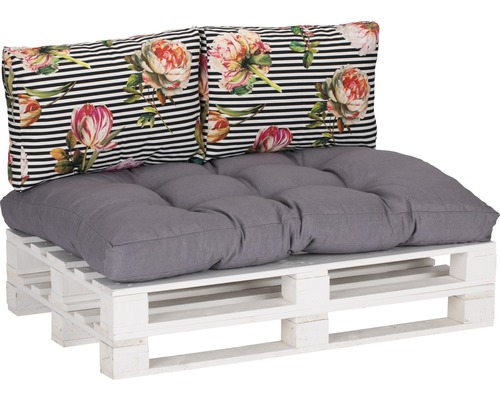 Loungekissen Set beo 1x Palettenkissen und 2x Rückenkissen grau, rosa, schwarz, weiss