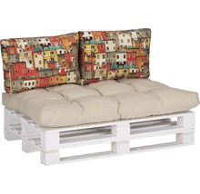 Loungekissen Set beo 1x Palettenkissen und 2x Rückenkissen beige, brau, rot