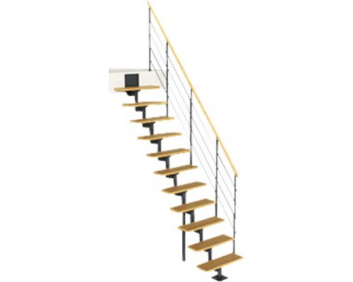 Pertura Mittelholmtreppe Hera Anthrazit Gerade 73,5 cm Relinggeländer Buche Leimholz Lackiert 11 Stufen / 12 Steigungen