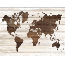 Leinwandbild Worldmap On Wood 57x77 cm