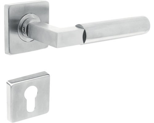 Rosettengarnitur Intersteel Baustil PZ Rosette eckig edelstahl gebürstet Türdrücker aus Metall mit Schlüsselrosette