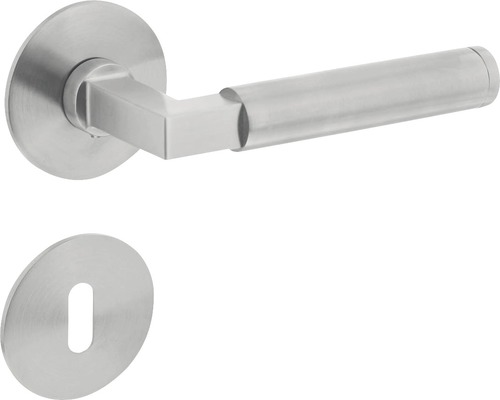 Rosettengarnitur Intersteel Baustil BB auf Magnet Rosette rund edelstahl gebürstet Edelstahl Türdrücker Garnitur mit Schlüsselrosette für Innentüren