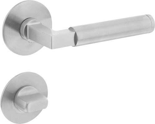 Rosettengarnitur Intersteel Baustil WC auf Magnet Rosette rund edelstahl gebürstet Türdrücker-Garnitur aus Edelstahl mit Drehriegel