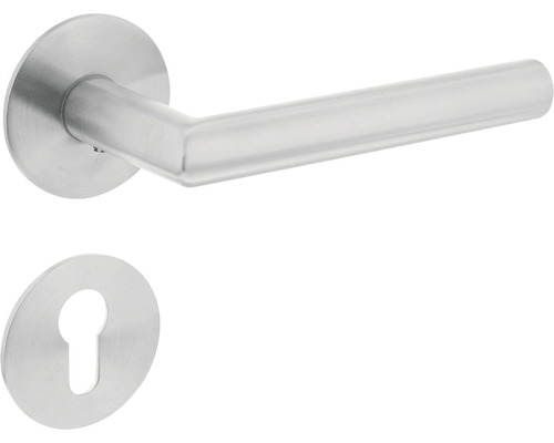 Rosettengarnitur Intersteel Recht 90° PZ auf Magnet Rosette rund edelstahl gebürstet Türbeschlag aus Edelstahl mit Schlüsselrosette