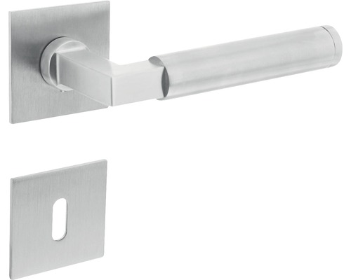 Rosettengarnitur Intersteel Baustil BB auf Magnet Rosette eckig edelstahl gebürstet Türdrückergarnitur aus Edelstahl mit quadratischer Rosette