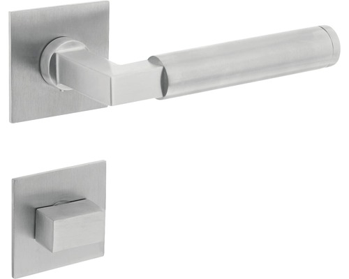 Rosettengarnitur Intersteel Baustil WC auf Magnet Rosette eckig edelstahl gebürstet Türdrückergarnitur aus Edelstahl mit Vierkantrosette