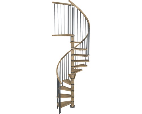 Pertura Spindeltreppe Galene Eiche Leimholz Ø 120 cm Braun 11 Stufen 12 Steigungen Wendeltreppe aus Holz und Metall