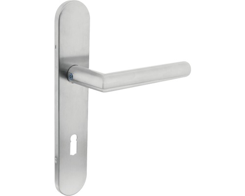 Langschildgarnitur Intersteel 90° Winkel abgerundet BB 72 mm edelstahl gebürstet Türbeschlag aus Edelstahl mit Schlüsselrosette