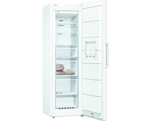 Geöffneter Gefrierschrank mit Fächern und Schubladen