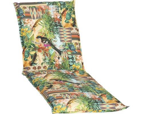 Liegeauflage 191 x 58 cm Baumwoll-Mischgewebe beige braun grün Auflage für Gartenliegen mit Pflanzen und Vogel Motiven
