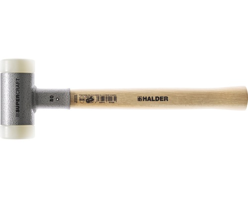 Rückschlagfreier Schonhammer Spezialnylon HALDER Supercraft Ø 60 mm, Hickorystiel & Stahl Gehäuse