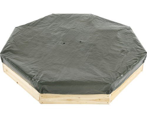 Achteckiger Sandkasten aus Holz mit Abdeckplane