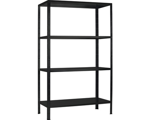 Steck-Grundregal Schulte schwarz strukturiert 180x100x35 cm 4 Böden Tragkraft 260 kg Metallregal mit vier Ablageflächen für Lager und Werkstatt
