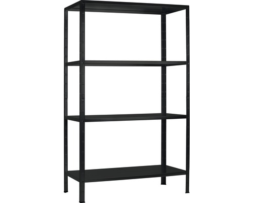 Steck-Grundregal Schulte schwarz strukturiert 180x120x40 cm 4 Böden Tragkraft 260 kg Schwarzes Metallregal mit vier Ebenen für Lager und Aufbewahrung