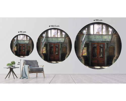 Drei runde Wandbilder mit einem Treppenhaus-Motiv, Größen 95 cm, 142,5 cm und 190 cm