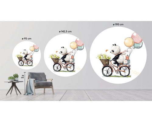 Wandtattoo mit Panda auf Fahrrad in verschiedenen Größen