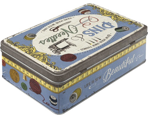 Dekorative Nähkastenbox mit Nadeln und Knöpfen