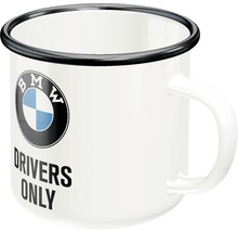 Emailletasse mit BMW Logo und Schriftzug Drivers Only