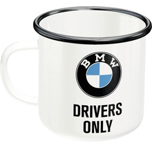 Emaille Tasse mit BMW Logo und Aufschrift Drivers Only