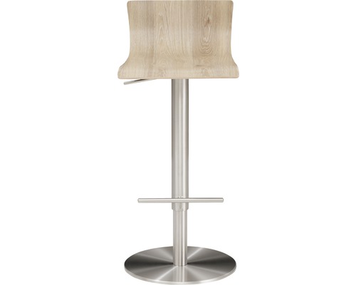 Barhocker mit Holzlehne und Fußstütze