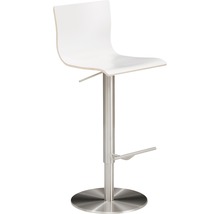 Barhocker mit weißem Sitz und Edelstahlfuß