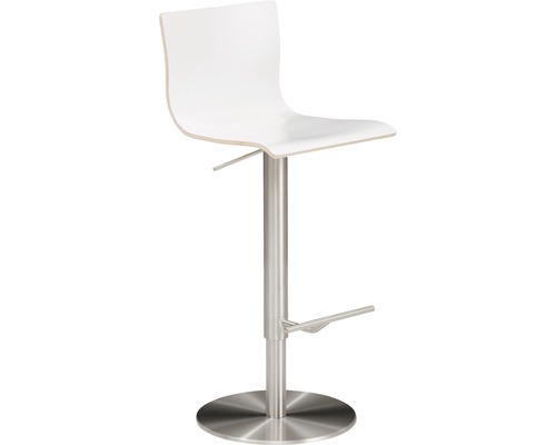 Barhocker mit weißem Sitz und Edelstahlfuß