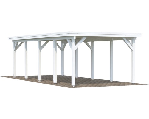 Einzelcarport Palmako Karl 23,1 m² 360 x 762 cm tauchgrundiert weiß Weißer Carport aus Holz mit mehreren Säulen