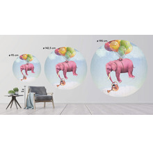 Wandtattoo mit Elefant, der an Ballons fliegt, in verschiedenen Größen