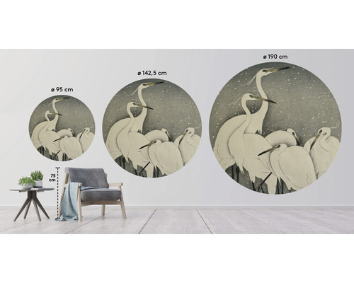 Wanddekoration mit Reihermotiv in drei verschiedenen Größen, 95 cm Durchmesser, 142,5 cm Durchmesser und 190 cm Durchmesser