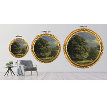 Drei runde Landschaftsgemälde mit goldenen Rahmen in den Größen 95 cm, 142,5 cm und 190 cm