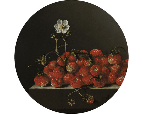 Fototapete Vlies HRBC100053 Adriaen Coorte Stilleben mit Erdbeeren Ø 142,5 cm Gemälde mit Erdbeeren und Erdbeerblüte