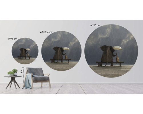 Wandbild mit Elefant und Erdmännchen im Regen, verschiedene Größen