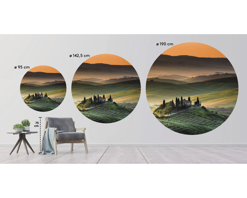 Drei runde Wandbilder mit Landschaftsmotiven in verschiedenen Größen