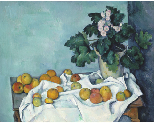 Fototapete Vlies HRBP000030 Paul Cézanne Stillleben 5-tlg. 243 x 184 cm Stillleben mit Äpfeln, Orangen und einer Topfpflanze auf einem Tisch.