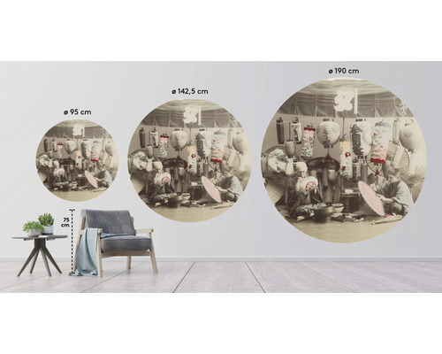 Illustration von Wandtattoos in verschiedenen Größen mit dem Motiv Laternenmacher in Asien.