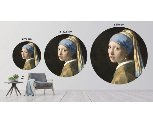 Wandaufkleber mit dem Gemälde ''Das Mädchen mit dem Perlenohrgehänge'' in verschiedenen Größen in einer Raumdarstellung