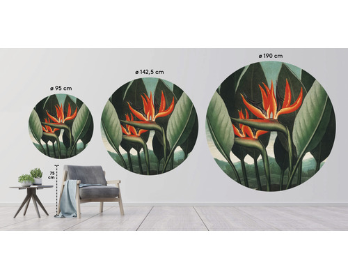 Illustration von runden Wandbildern mit Paradiesvogelblumen in verschiedenen Größen
