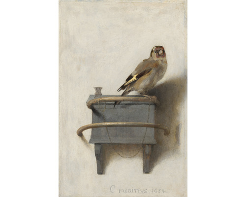 Fototapete Vlies HRBP200031 Carel Fabritius Der Distelfink 4-tlg. 194 x 280 cm Gemälde eines Stieglitzes auf einer Futterkrippe