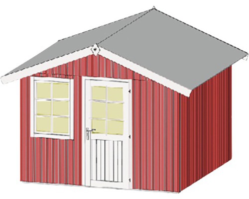 Rotes Gartenhaus mit Fenster und Tür