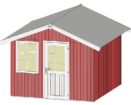 Abbildung eines Gartenhauses mit Fenster und Tür