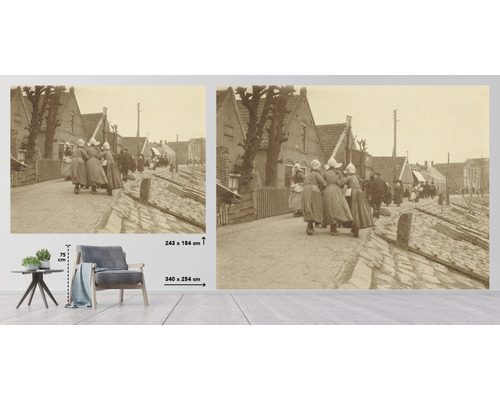 Historische Dorfansicht als Wandbild, 340 mal 254 Zentimeter