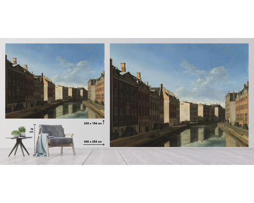 Fototapete mit einer Malerei einer niederländischen Grachtstraße, erhältlich in zwei Größen