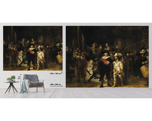 "Wandbild mit dem Gemälde ""Die Nachtwache"" von Rembrandt, Größen 243 x 184 cm und 340 x 254 cm"