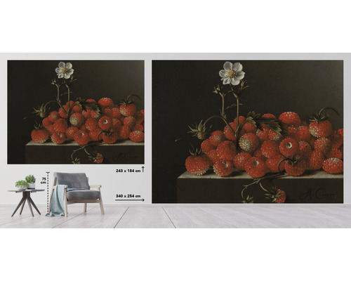 Fototapete mit Erdbeeren-Stillleben, Abmessungen 340 mal 254 Zentimeter