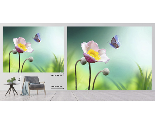 Fototapete mit Blumenmotiv und Schmetterling